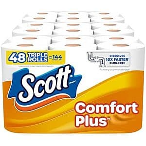 Select Accts: 48-Pk 231-Sheets Scott ComfortPlus 1-Ply Toilet Paper Rolls $14.25 w/ S&S