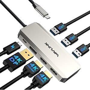 WAVLINK Triple 4K Laptop Docking Station w/ Dual HDMI, DP, 100W PD $16