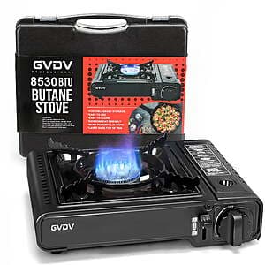 GVDV 1 Burner Butane Gas Portable Camping Stove w/ Carrying Case (Black) $17