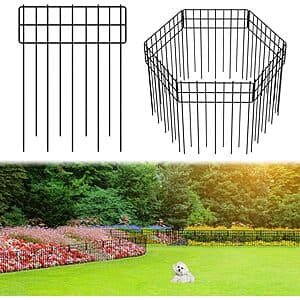 6-pack of black metal garden border edging fence panels, each measuring 12.32 inches by 16.81 inches, displayed together.