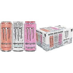 Select Accts: 15-Pk 16-Oz Monster Energy Ultra Sugar Free Energy Drink (Variety Pack) $15.10 & More w/ S&S