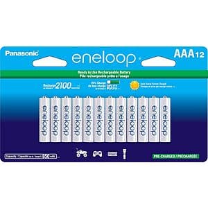 12-Pk Panasonic Eneloop AAA 850mAh Ni-Mh Pre-Charged Rechargeable Batteries $21.70