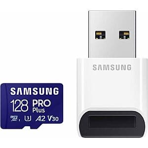 128GB Samsung PRO Plus microSD Memory Card + USB Card Reader $15