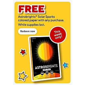 Ream of Astrobrights colored paper in assorted Solar Sparks colors including vibrant solar-toned shades.