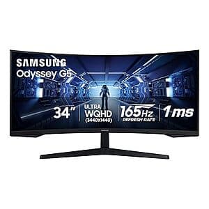 34" Samsung Odyssey G5 3440x1440 165Hz Curved Ultrawide Monitor $290 + Free Shipping