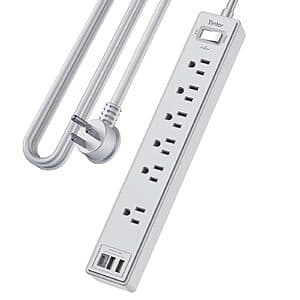 Yintar 1680 Joules 6 Outlet 3 USB Surge Protector w/ 10' Flat Plug Cord $10