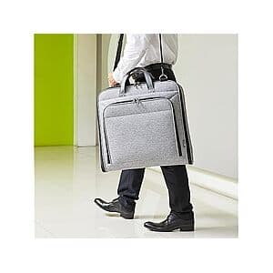 Gray Amazon Basics carry-on garment bag with detachable shoulder straps and handles.
