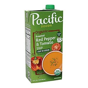 32oz.Pacific Foods Organic Roasted Red Pepper & Tomato Soup (Light in Sodium) $2.60 & More w/ Subscribe & Save