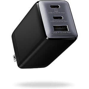 3-Port wegear 67W USB-C GaN Fast Charger w/ Foldable Plug (2x USB-C, 1x USB-A) $11.30