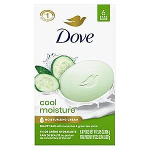6-Pk 3.75-Oz Dove Beauty Bar Soap (Cool Moisture Cucumber & Green Tea) $5.20 w/ S&S