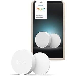 Philips Hue Wireless Smart Light Switch Button, a compact white remote control device for managing smart lighting.