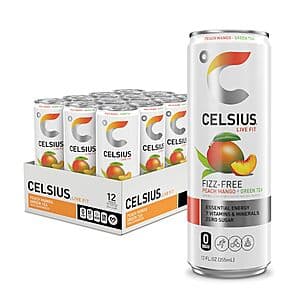 12-Pk 12-Oz Celsius Sugar Free Energy Drink (Peach Mango + Green Tea) $14.25 w/ S&S