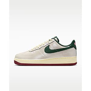 Nike Men's Air Force 1 '07 LV8 shoe in Phantom, Alabaster, Team Red, and Fir colorway.
