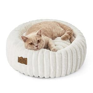 20" COZY KISS Plush Cat Bed w/ Raised Edge & Washable Cushion (Cream or Grey) $17.50 & More