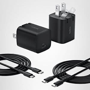 2-Pack 25W Belkin USB-C Charger Block w/ Included 60W USB-C Cables $16