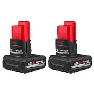 2-Pk 5Ah Milwaukee M12 REDLITHIUM High Output XC5.0 Batteries $119 + Free S&H