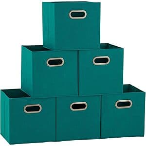 Prime Members: 6-Pk 11" Household Essentials Foldable Fabric Storage Bins (Teal) $10.50 + Free S&H