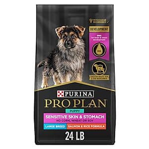 24-Lb Purina Pro Plan Sensitive Skin & Stomach Large Breed Puppy Food (Salmon & Rice) $27.70 w/ Subscribe & Save
