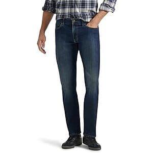 Lee Men's Extreme Motion Straight Taper Jean in Jaxson wash, dark blue denim with a straight taper fit.