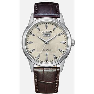 Refurb: 40mm Citizen Men's Classic Day Date Window Brown Eco-Drive Watch $111 + Free S&H