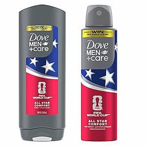 Dove Men Body Wash & Deodorant Regimen Pack in All Star Comfort scent, containing 2 products in one bundle package.