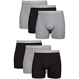 6-Pk Hanes Men's Boxer Briefs (Black/Gray) $11.10