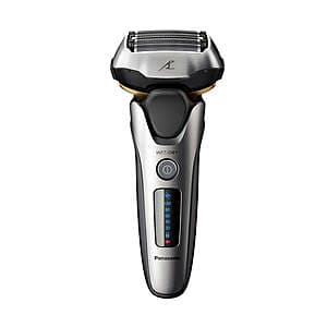Silver Panasonic ARC5 Advanced 5-Blade Men's Electric Shaver with ergonomic design and 16-D pivoting head.