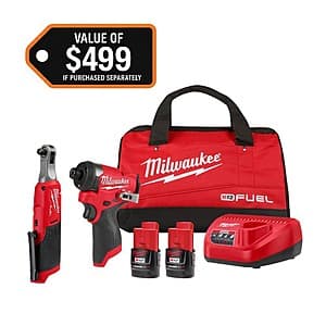 Milwaukee M12 FUEL 12V 3/8" Ratchet + 1/4" Impact Driver Kit w/ 2x 2.0 Batteries $199 + Free Shipping