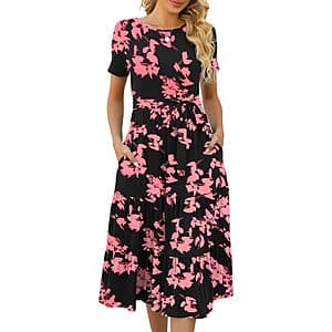Lyrur Women's Summer Floral Short Sleeve Midi Dress $10