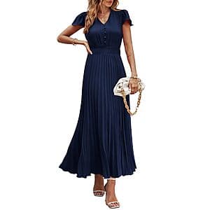 PRETTYGARDEN Women's V Neck Ruffle Summer Maxi Dress (Various Colors) $15