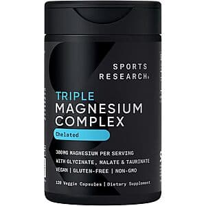 Bottle of Sports Research Triple Magnesium Complex Chelated Capsules, 120-count.