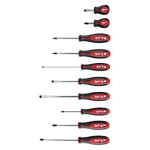 10-Piece Milwaukee 3-8" Phillips/Slotted/Square Screwdriver Kit $20 + Free Shipping