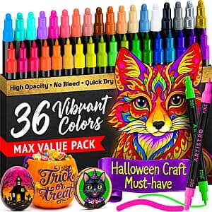 36-Pc ARTISTRO Multicolor Dual-Tip Acrylic Paint Marker Pens $9.95