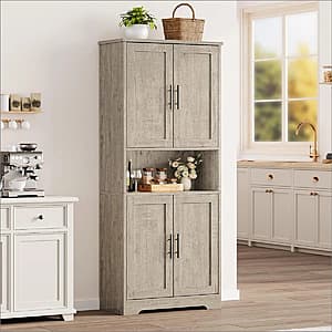 70" Ebern Designs Kitchen Pantry Cabinet w/ 4 Doors & Adjustable Shelves (Gray) $137 + Free Shipping