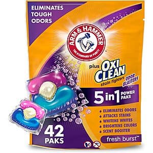 42-Ct Arm & Hammer Plus OxiClean 5-in-1 Laundry Detergent Power Paks (Fresh Burst) $5.65 w/ Subscribe & Save