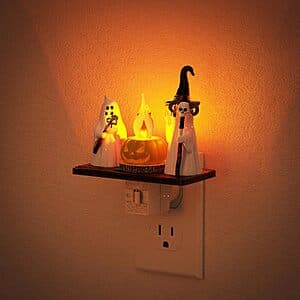 JandCase Halloween-themed plug-in night light with festive design in orange and black colors.