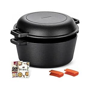 5-Qt Overmont 2-in-1 Pre-Seasoned Cast Iron Double Dutch Oven $24 + Free S&H w/ Prime