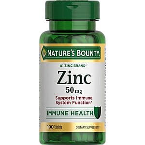 Nature's Bounty Zinc Caplets 100-count bottle containing 50mg caplets.