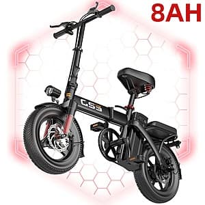 UPlee GS3 folding electric bike with 14-inch frame, 48V 500W motor, and compact folded design in black/gray colorway.