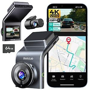 BOTSLAB G300 Plus 4K Front & FHD Rear STARVIS 2 Dual Dash Cam w/ 64GB microSD $90 + Free S&H