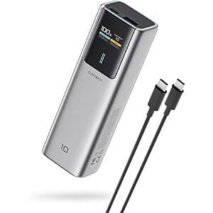 Cuktech 10,000mAh 100W PD 3.0 USB-C Portable Charger w/ 240W USB-C Cable (Grey) $22.10