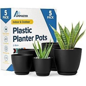 5-Piece Lifemaster Stackable Plant Pots w/ Multi Drainage Holes $7.90