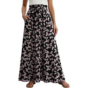 Lepunuo women's high-waisted A-line maxi skirt in various colors, featuring functional pockets.
