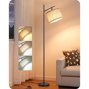 EDISHINE 64.7" Minimalist Standing Lamp w/ 3 Color Temp Bulb & Linen Shade $28