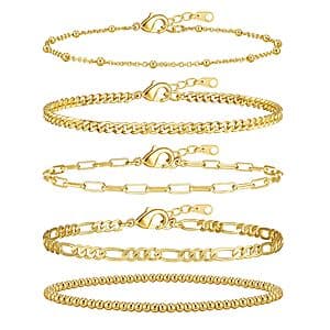 5-Piece adoyi Women's 6.8" 14K Gold Plated Stackable Bracelet Set $3.95 & More