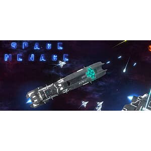 Space Menace game cover art featuring a sci-fi space theme with a captain and galactic elements.