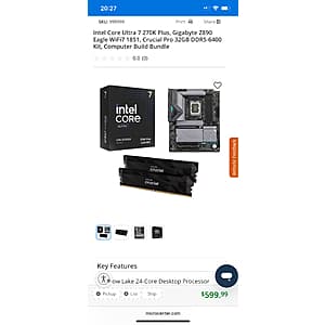 Micro Center: Intel Ultra 7 270K + Gigabyte Z890 Eagle Wi-Fi7 MB + 32GB DDR5 6400 $600 + Free Pickup