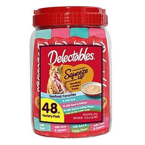 48-Ct Delectables Squeeze Up Tuna w/ Salmon & Catnip (Variety Pack) $17.60 w/ S&S