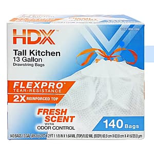Select Home Depot Stores: 140-ct HDX FlexPro 13-Gal Tall Kitchen Trash Bag (Fresh) $10 + Free Shipping