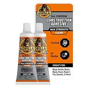 Prime Members: 2-Pk 2.5-Oz Gorilla Max Strength Construction Adhesive (Clear) $10 + Free S&H